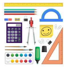 Flat design vector illustration school tools on white background