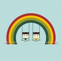 twins swinging in the rainbow