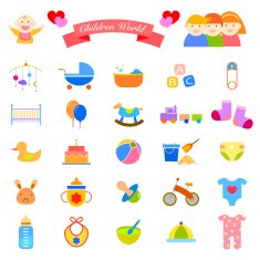 baby flat icons set