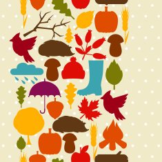 Seamless pattern with autumn icons and objects