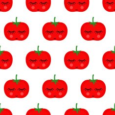 Seamless pattern with smiling sleeping tomatoes for kids holidays