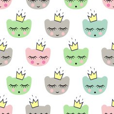 Seamless pattern with sleeping bears crowns for kids holidays