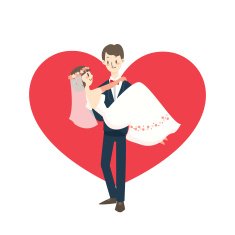 young wedding couple groom carrying bride cartoon