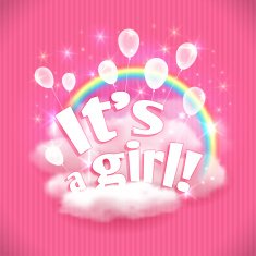 "It's a Girl!" greeting card with balloons Vector illustration eps10