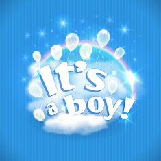 "It's a Boy!" greeting card with balloons Vector illustration eps10