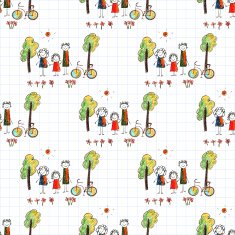 Colorful picture of bicycle and happy family N2
