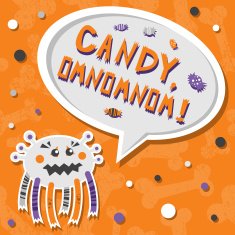 Halloween monster hungry for sweets with toothy smile Seamless pattern