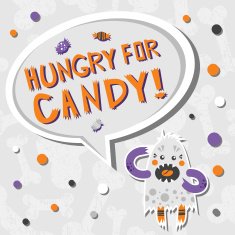 Halloween monster hungry for sweets with toothy smile Seamless pattern N2