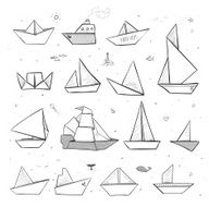 Sketches of paper ships on white background