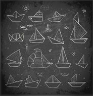 Origami paper ships sketches