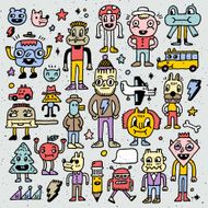 Cartoon wacky doodle colorful set 2 Vector illustration Hand drawn