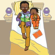 Funny cartoon father reading book for his child vector illustra N2