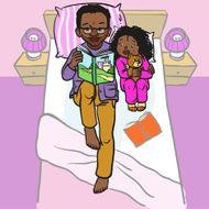 Funny cartoon father reading book for his child vector illustra N3