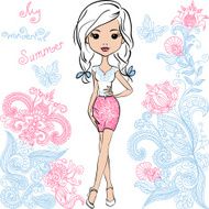 Vector fashion cute happy girl