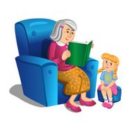 Grandmother reads a book to the girl Vector illustration