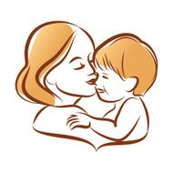 Mother with her baby outline vector silhouette