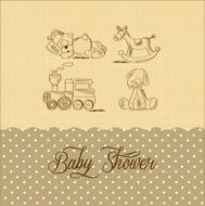 baby shower card with retro toys N13