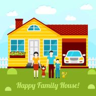 Happy family house concept illustration - couple with two kids