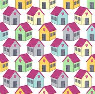 Seamless background with colorful houses pink roofs