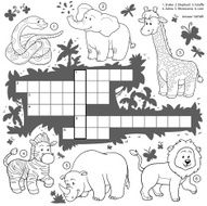 Vector colorless crossword education game about safari animals