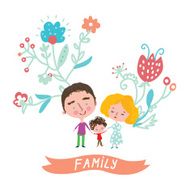 Family cute card with floral design