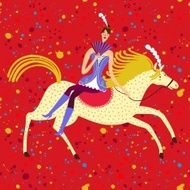 Circus performance cartoon illustration with horse and rider lad N2