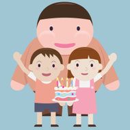 Boy &amp; Girl holding a happy birth day cake - Vector