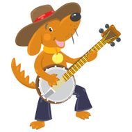 Funny brown dog plays the banjo