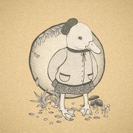 hand drawn retro style cute duck