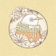 hand drawn retro style cute bird