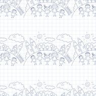 Vector seamless pattern Kids school and education N21