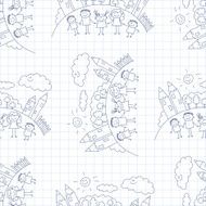 Vector seamless pattern Kids school and education N23