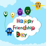 Friendship day greeting card with cute monsters