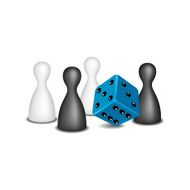 Board game figures in black and white design blue dice