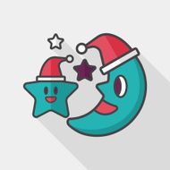 moon and star with Christmas hat flat icon N5