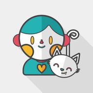 Pet cat and boy friendship flat icon N2