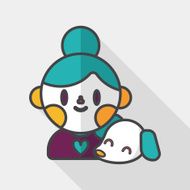 Pet dog and girl friendship flat icon