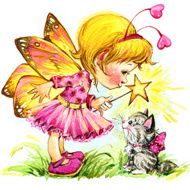 Funny children Fairy background watercolor drawing N6