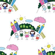 Vector seamless pattern Kids school and education N179
