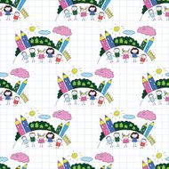 Vector seamless pattern Kids school and education N220
