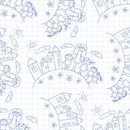 Vector seamless pattern Kids school and education N236