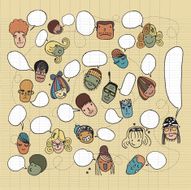 Funny seamless pattern with cute faces and speech bubbles N2