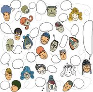 Funny seamless pattern with cute faces and speech bubbles N4