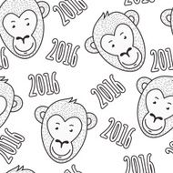 Vector seamless hand drawn pattern Smiling monkey andnumbers 2016
