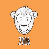 Vector monkey face 2016 Happy New Year greeting card
