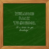 Green blackboard greeting card welcome back to school