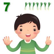 Learn number and counting with kid&rsquo;s hand showing the seven