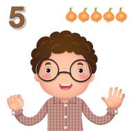 Learn number and counting with kid&rsquo;s hand showing the five