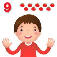 Learn number and counting with kid&rsquo;s hand showing the nine