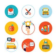 Education icon set Welcome back to school Flat design